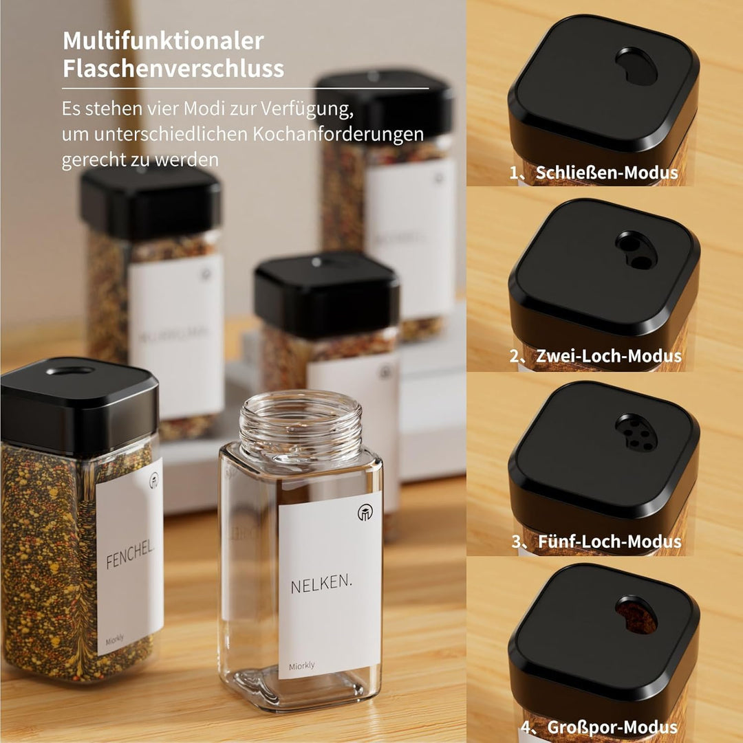 Miorkly 12 Gewürzgläser Eckig mit Drehdeckel,Gewürzstreuer Glas 120 ml - Gewürzdosen Set Starke Vers