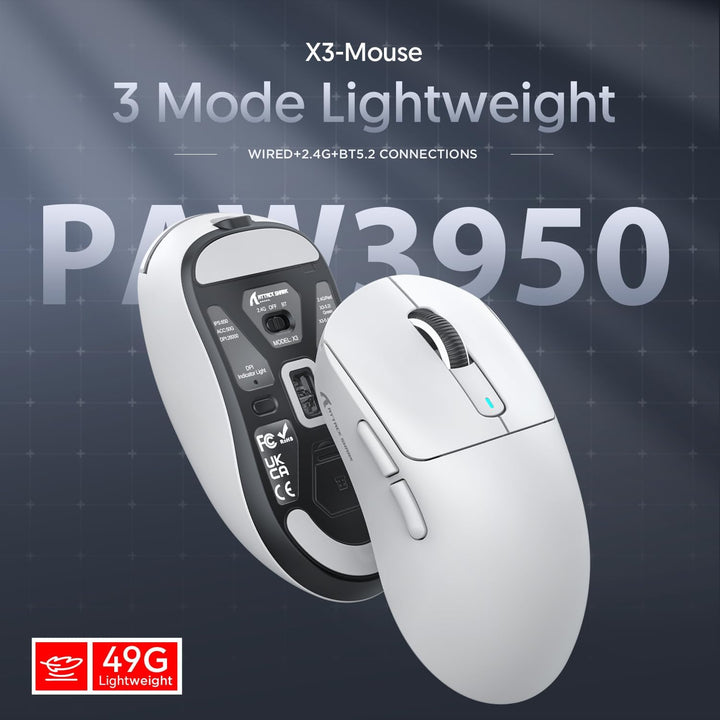 ATTACK SHARK X3MAX 49g Superlight Mouse, PixArt PAW3950 Gaming Sensor, BT/2.4G Wireless/Wired Gaming