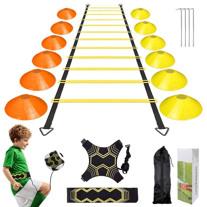 Fussball Training Set mit 6m Agility Leiter & 12 Hütchen – Koordinationstraining für Jugendliche und