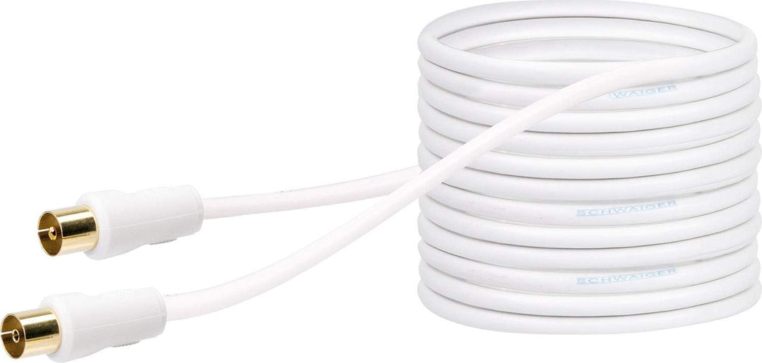 SCHWAIGER Antennen Anschlusskabel 90 dB, 15,0m, weiss, IEC Stecker > IEC Buchse, 2-fach Schirmung, 7