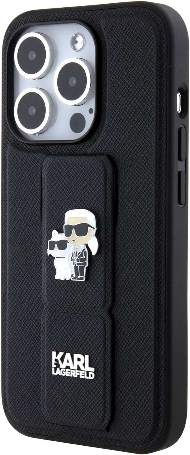 CG Movie Karl Lagerfeld Schutzhülle für iPhone 15 Pro Max, Saffiano-Leder, Schwarz, Schwarz