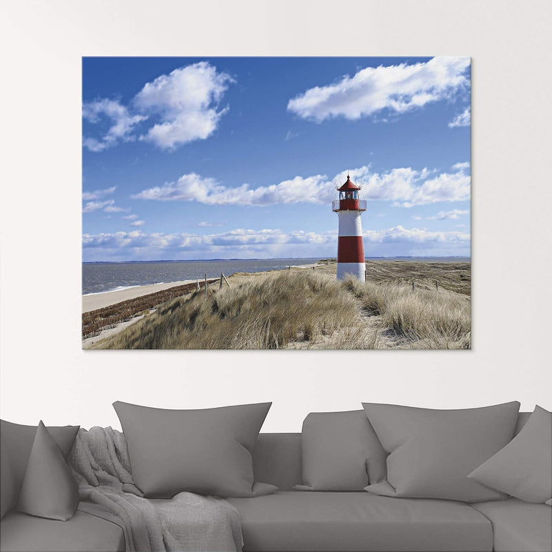 ARTland Glasbilder Wandbild Glas Bild einteilig 80x60 cm Querformat Strand Meer Nordsee Leuchtturm S