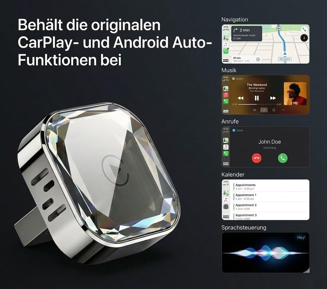 CarPlay Wireless & Android Auto 2-in-1 Adapter, Plug & Play für kabelgebundenes CarPlay, 5.8GHz WiFi