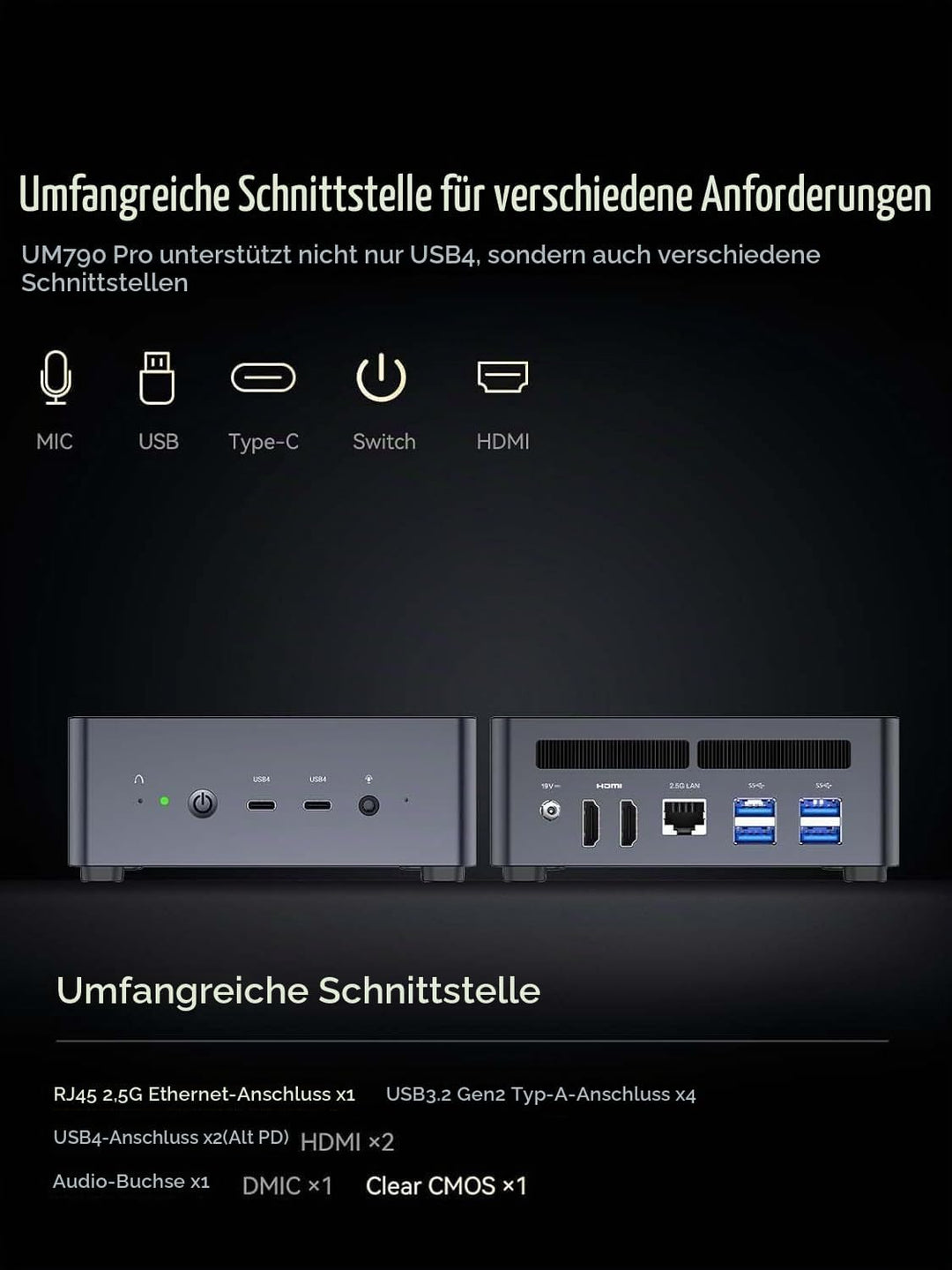 MINIS FORUM UM790 Pro Mini PC, AMD Ryzen 9 7940HS Prozessor (8C/16T, bis zu 5,2 GHz), AMD Radeon 780