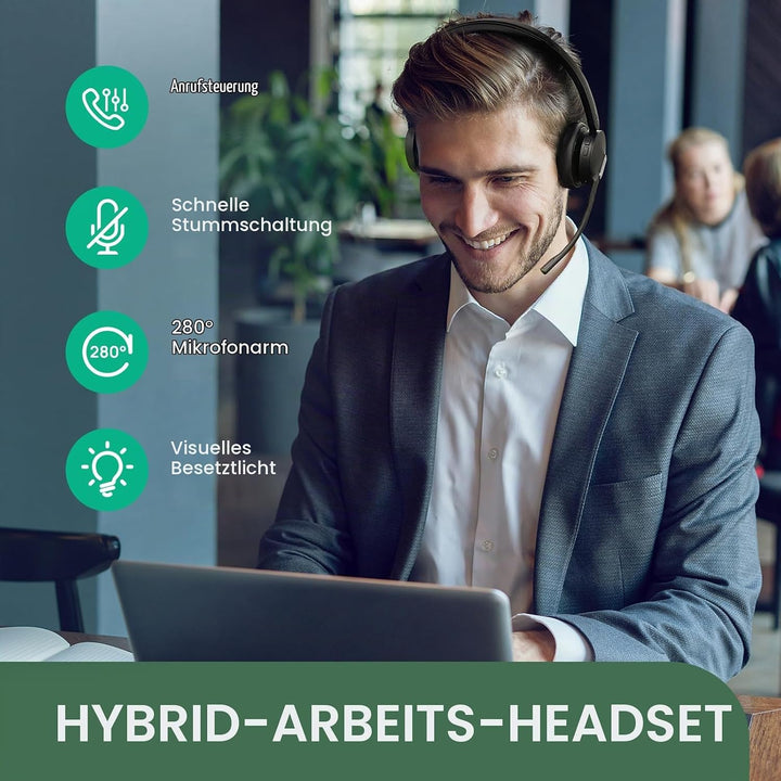 Yealink WH64 Hybrid DECT &amp; Bluetooth Wireless Headset mit 3 Mikrofonen für die Arbeit mit Ladestände