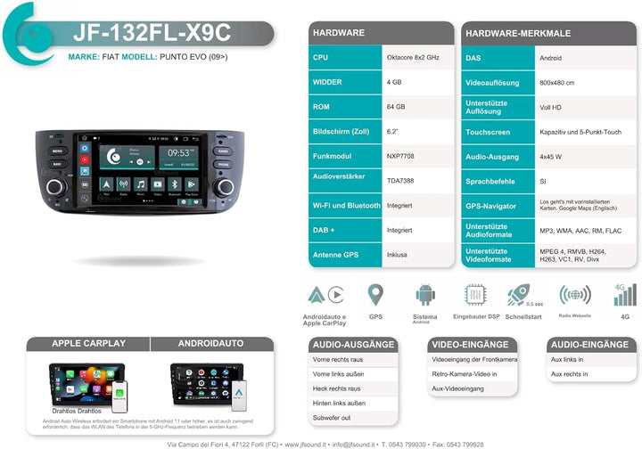 Personalisiertes Autoradio für FIAT Punto Evo Android GPS Bluetooth WiFi USB DAB+ Touchscreen 6.2" 8