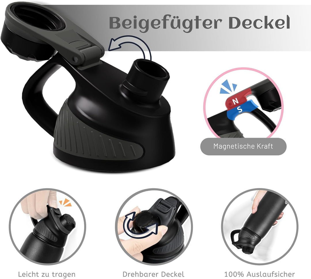 Fjbottle Edelstahl Trinkflasche Sport mit Magnetischem Deckel 1L, 800ml, 600ml, 400ml BPA-Frei Ausla