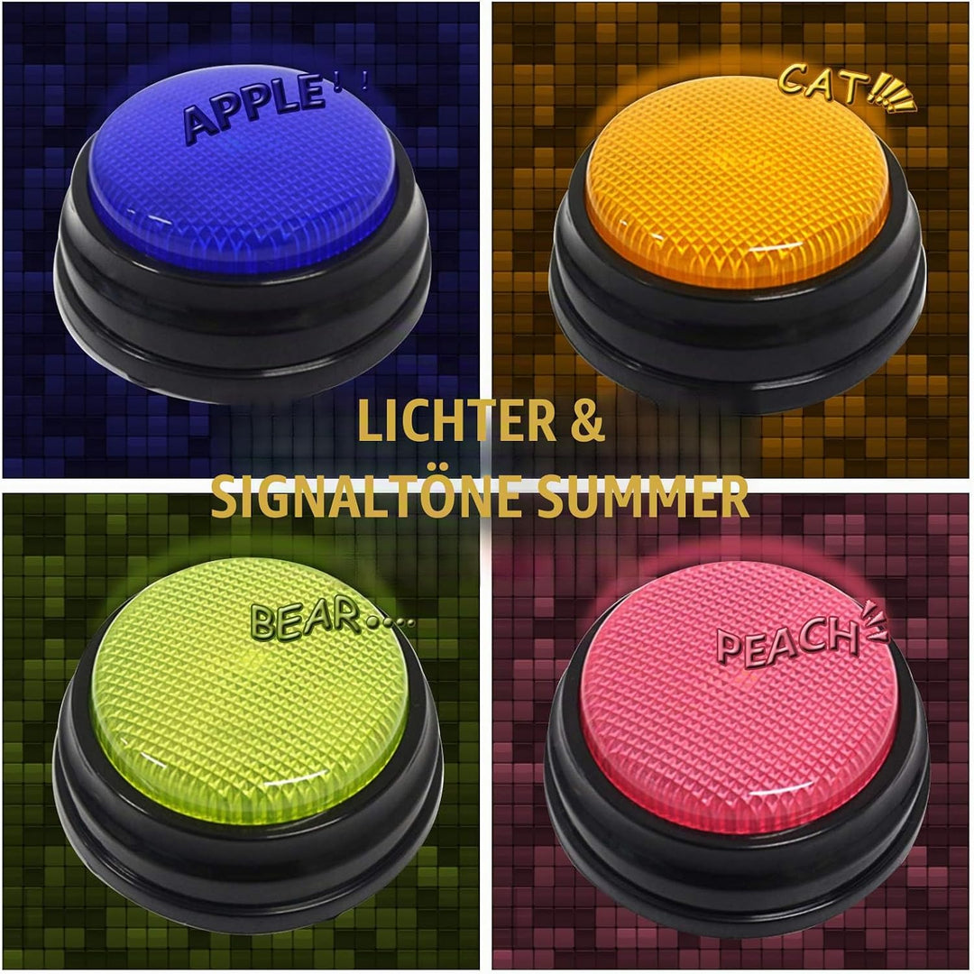 Irishom 4 Stück Buzzer mit Aufnahmefunktion und Licht Sprachaufzeichnung Sound-Taste Interaktives Re