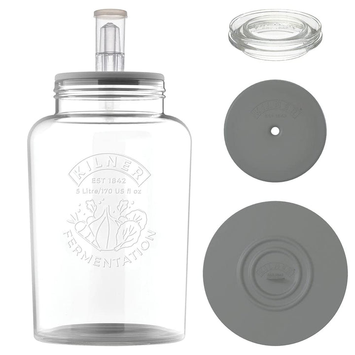 KILNER Fermentier Set | 5 Liter Glas mit Gärungsdeckel | einfaches Haltbarmachen von Gemüse | 1x Kil