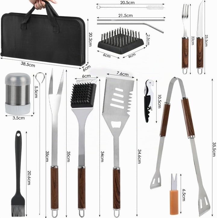 38 Stück Edelstahl Grillbesteck Set, Grillkoffer Grill Set Männer Geschenk, Komplette BBQ Grillbeste