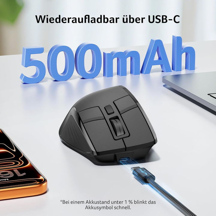 acer Maus Kabellos Tri-Mode, Bluetooth Maus 4000 DPI für 4 Geräte (2,4 G+BT 5.2+Kabel), Ergonomische