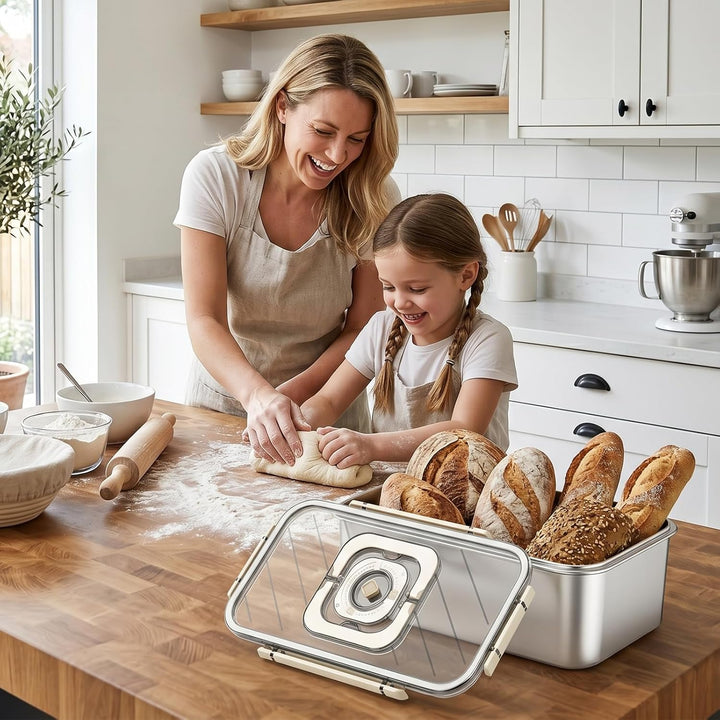 Edelstahl Brotkasten mit Griff Brotbehälter Brotbox mit Sichtfenster lebensmittelecht Brotaufbewahru