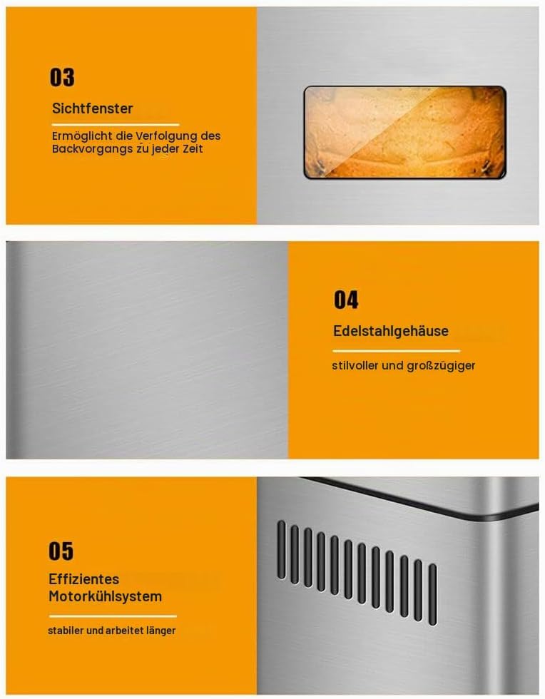 Brotbackautomat, 650W Brotbackautomaten Edelstahl, Brotbackmaschine 19 Programme 1000g Bread Maker f