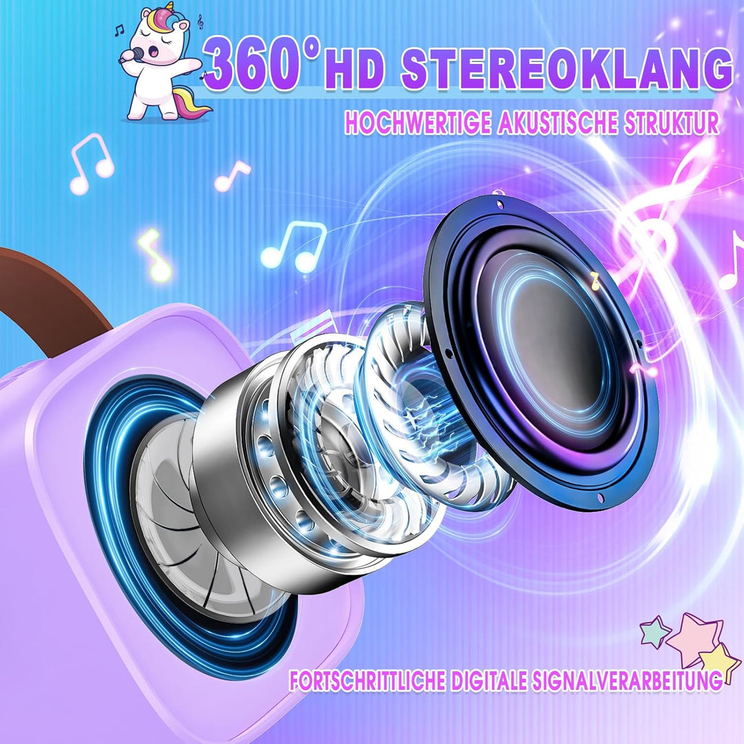 Dislocati Karaoke Maschine mit 2 Bluetooth Mikrofonen für Kinder, Ostern Einhorn Geschenke Spielzeug