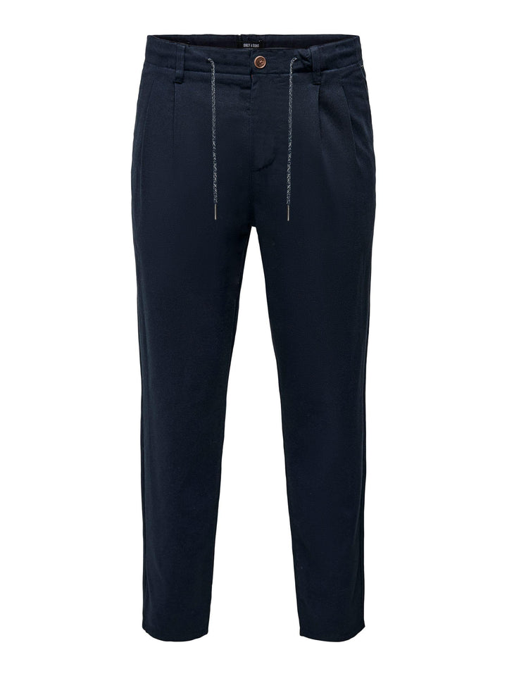 PIECES Herren Onsleo Crop Linen Mix 0048 Pant 31W / 34L Dark Navy, 31W / 34L Dark Navy