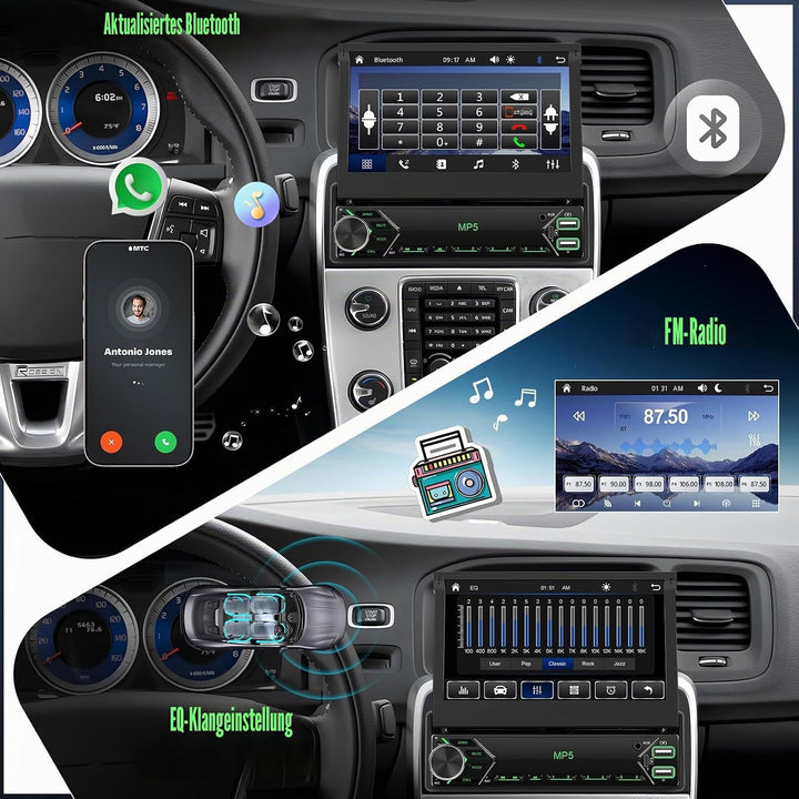 CAMECHO Autoradio 1 Din Wireless Carplay 7 Zoll IPS Touchscreen mit Rückfahrkamera, Bluetooth Radio