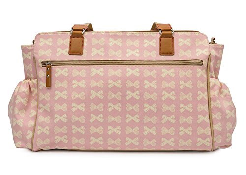 Baby-Wickeltasche mit Aufschrift „Twice as Nice“ - Pink, mit cremefarbene Schleifen, von Pink Lining