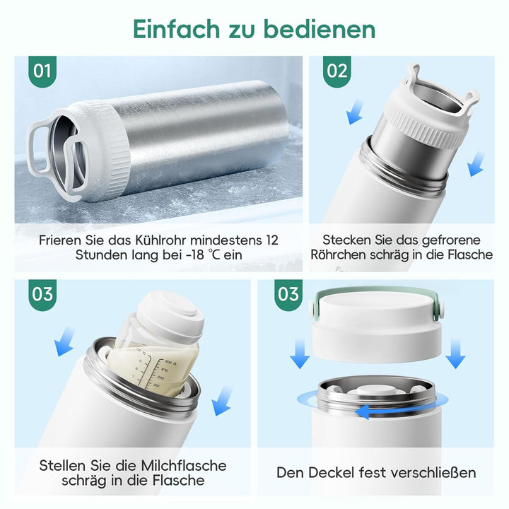 360° Doppelwandiger Muttermilchkühler aus 316-Edelstahl – 600 ml, Getrennte Kammern, Auslaufsicher,