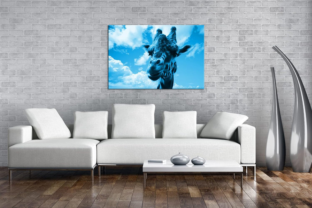 deyoli Fotogene Giraffe Format: 80x60 Effekt: Monocrome Blau als Leinwandbild, Motiv fertig gerahmt