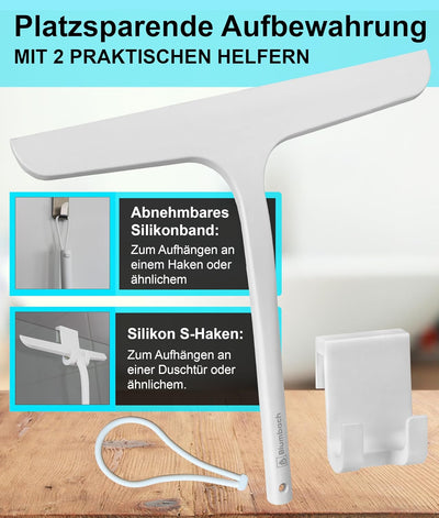 Abzieher Dusche mit Halterung, BLUMBACH® Duschabzieher weiss 28 cm breit Dusch Abzieher Wischer Sili