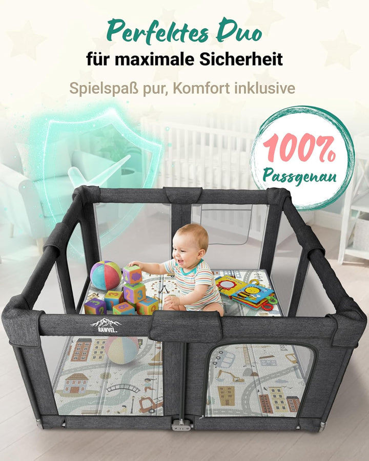 RAWVEL Krabbelmatte baby faltbar [127x127cm / 1cm Dick] Spielmatte Baby faltbar [100% BPA-Frei] Spie