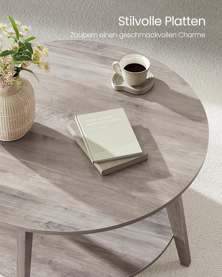 VASAGLE Couchtisch rund, Wohnzimmertisch 2 Ebenen, Kaffeetisch für Wohnzimmer, 80 cm d, 45 cm H, ein