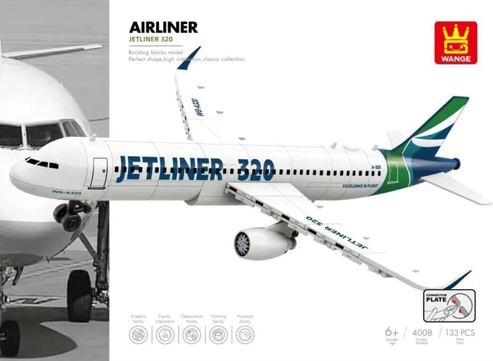 WANGE Airbus A320 Modell zum Bauen mit Bausteinen. Vielseitiges, effizientes Kurzstrecken-Passagierf