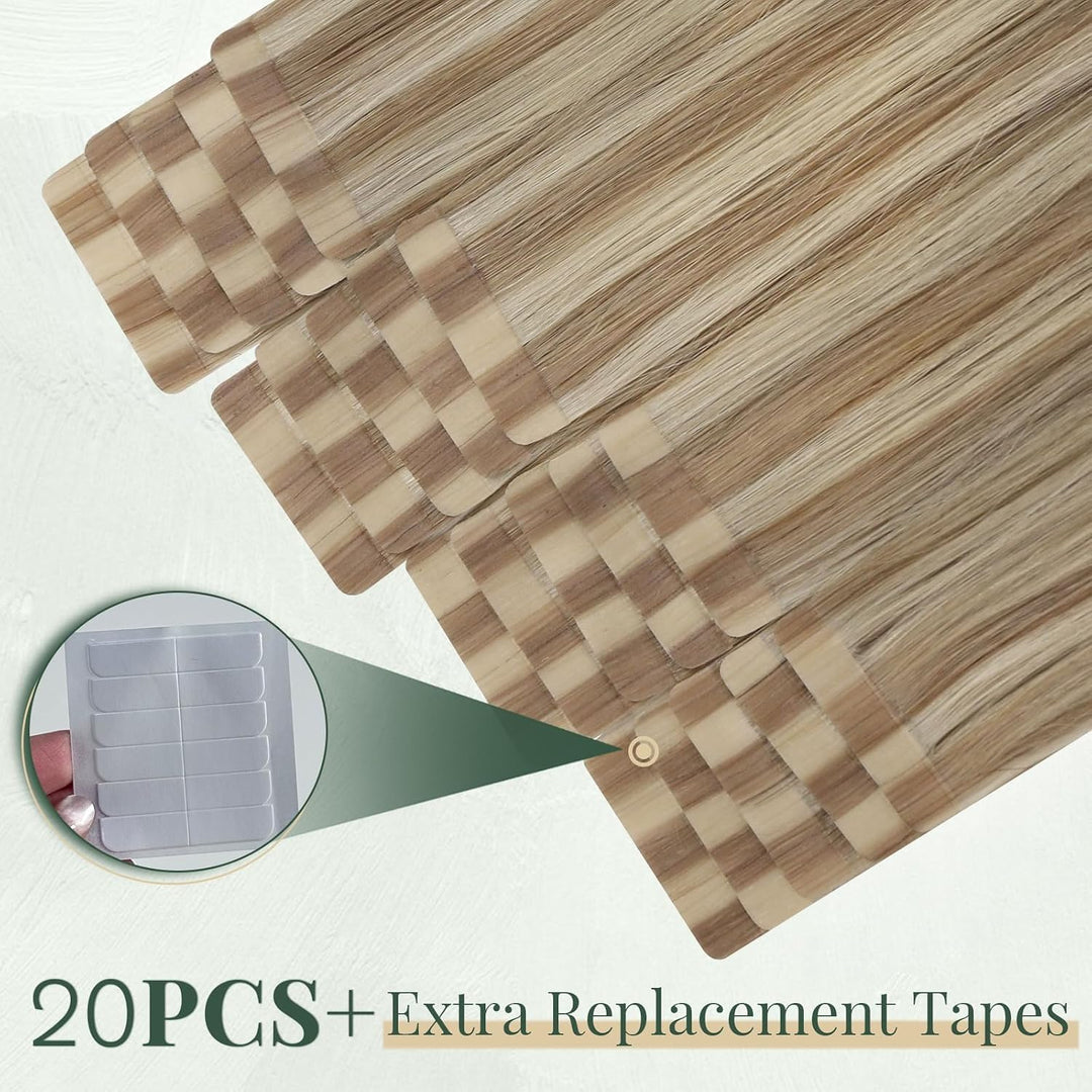 Ugeat Extensions Tape in Echthaar Highlight Tape in Extensions Echthaar Braun mit Bleichblond Extens