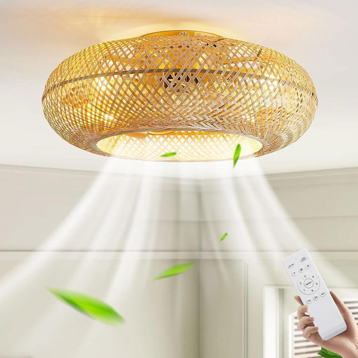 Deckenventilator Mit Beleuchtung Und Fernbedienung Leise E27 Retro Bambus Deckenlampe Mit Ventilator