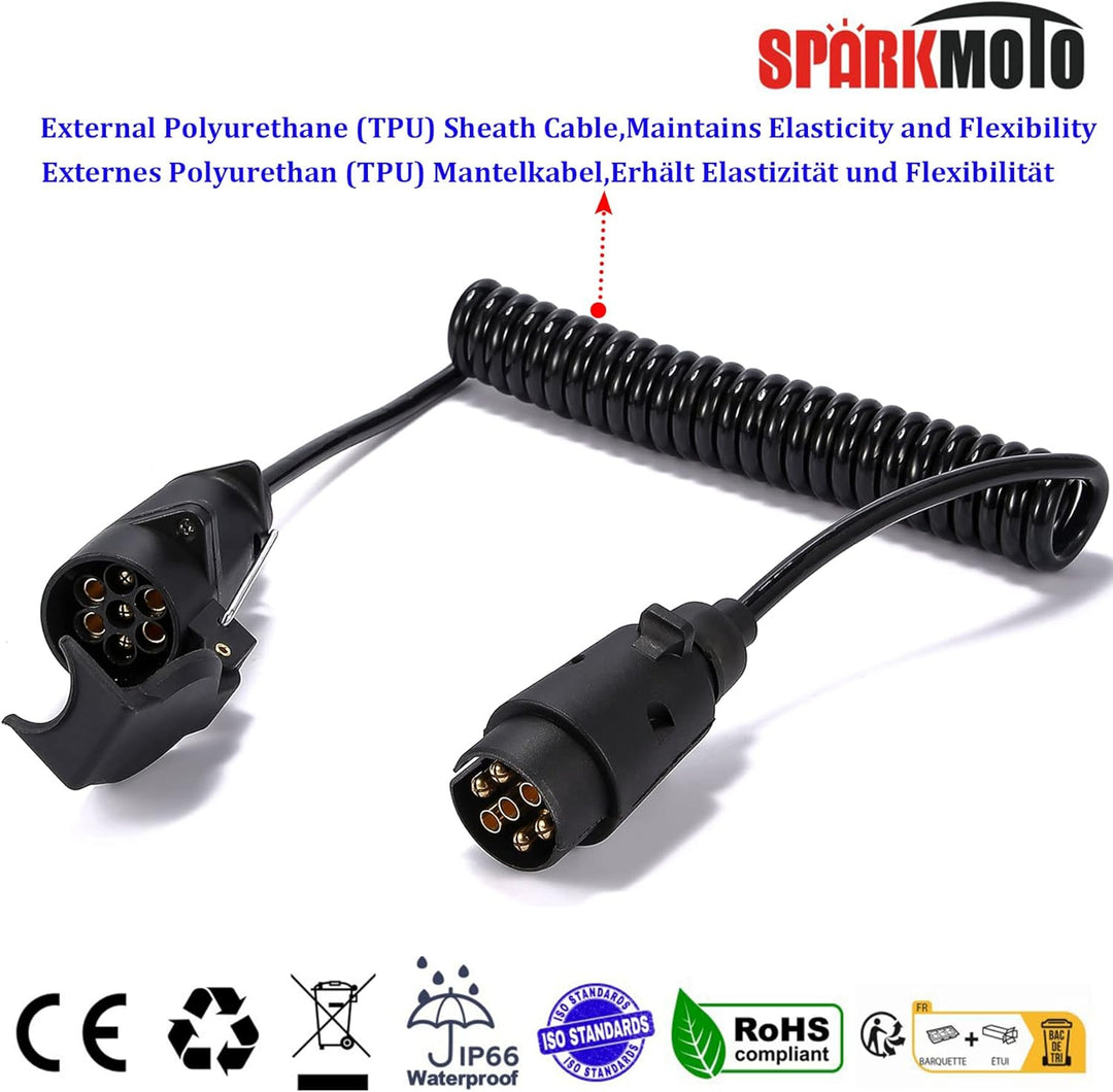 Spiral Anhänger Verlängerungskabel 7 Polig Adapterkabel mit Anhänger Stecker Steckdose 2.6m 7Polig S