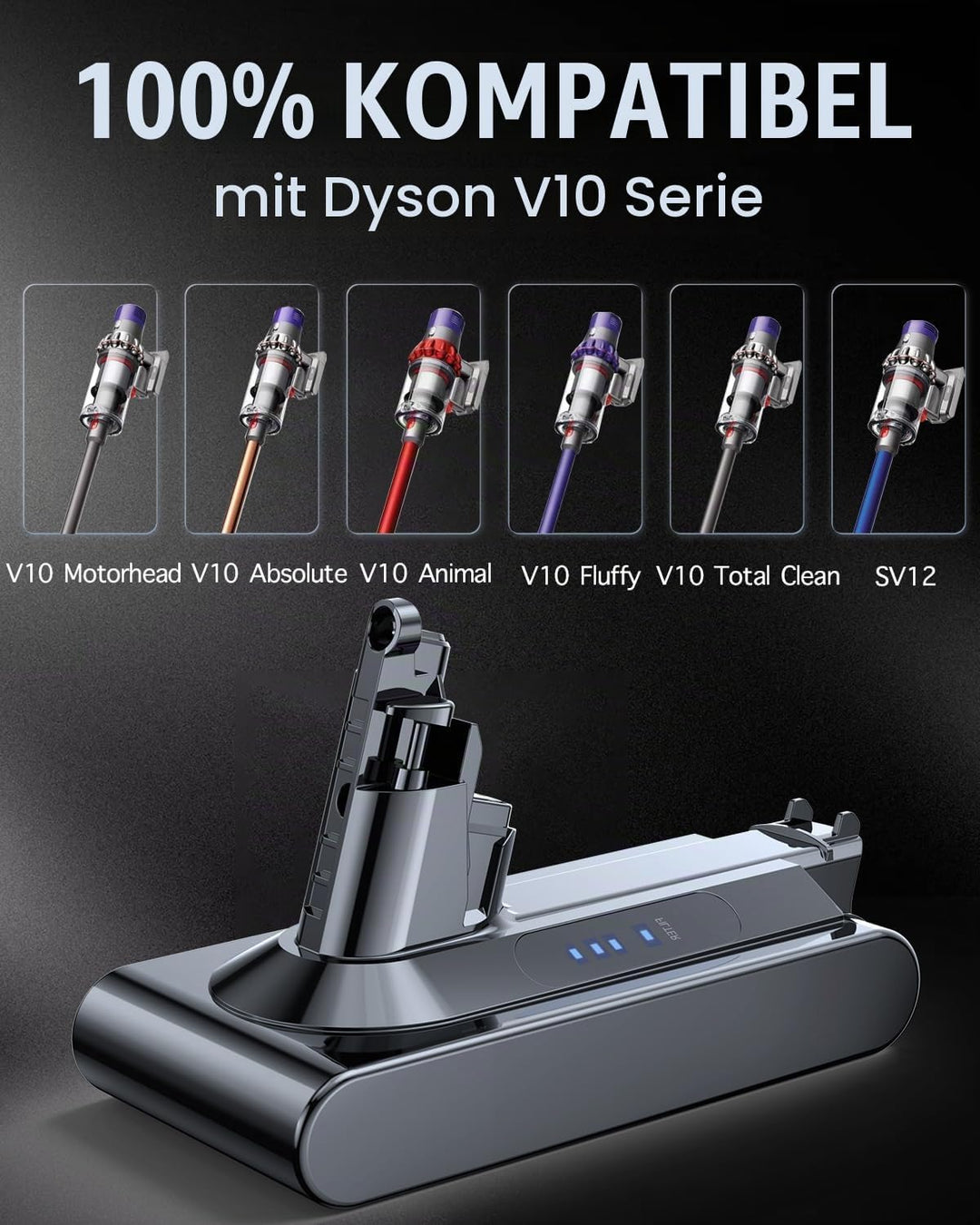 6000mAh Akku kompatibel mit Dyson V10, Cyclone V10, V10 Absolute, Animal, Origin, Extra, SV12 V10 6.