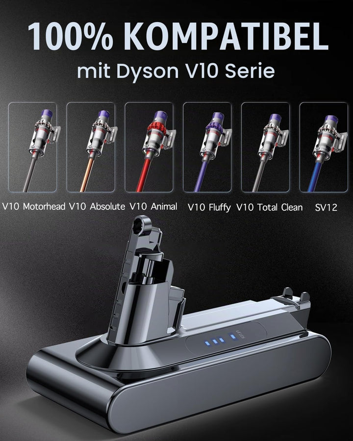 6000mAh Akku kompatibel mit Dyson V10, Cyclone V10, V10 Absolute, Animal, Origin, Extra, SV12 V10 6.