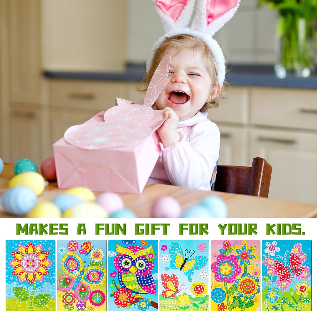 Tenare 6 Stück Frühling Mosaik Bastelset für Kinder Mosaik Aufkleber Set Mosaik Klebebilder für Mädc