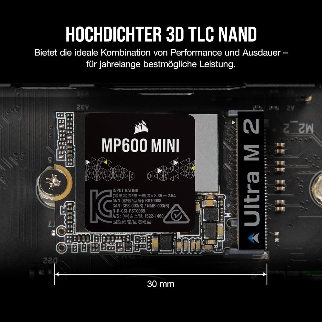 Corsair MP600 Mini 1 TB M.2 NVMe PCIe x4 Gen4 SSD – M.2 2230 – Bis zu 7.000MB/Sek. Sequentielles Les