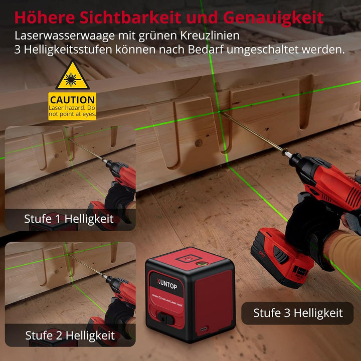 XUNTOP Laser-Wasserwaage Kreuzlinienlaser Selbstnivellierend Nivelliergerät Nivelliergerät IP54 mit