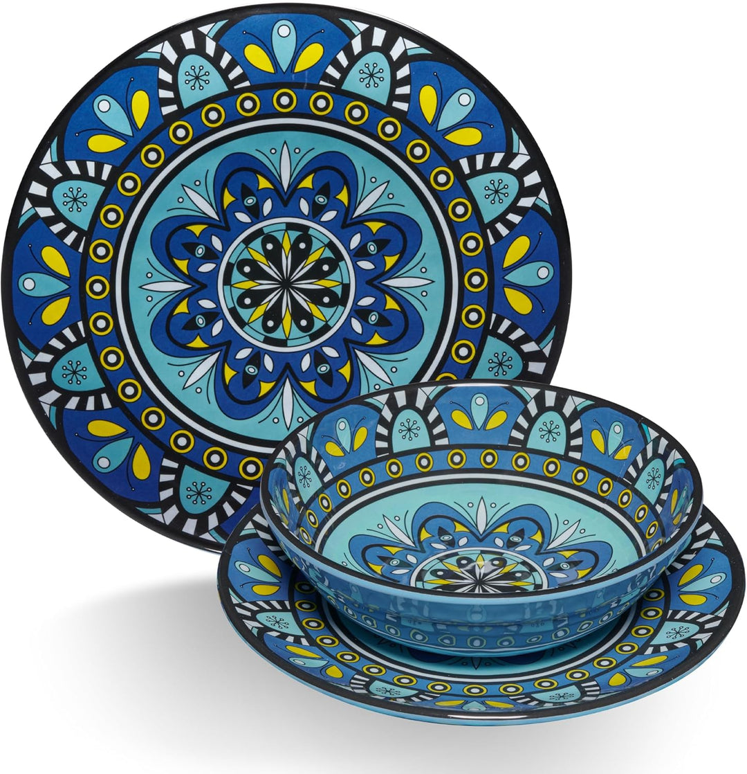 Melamin Geschirr Set Toskana Pastel 4 Personen 16 Teile Camping Picknick 16 Teile - Tassen, 16 Teile
