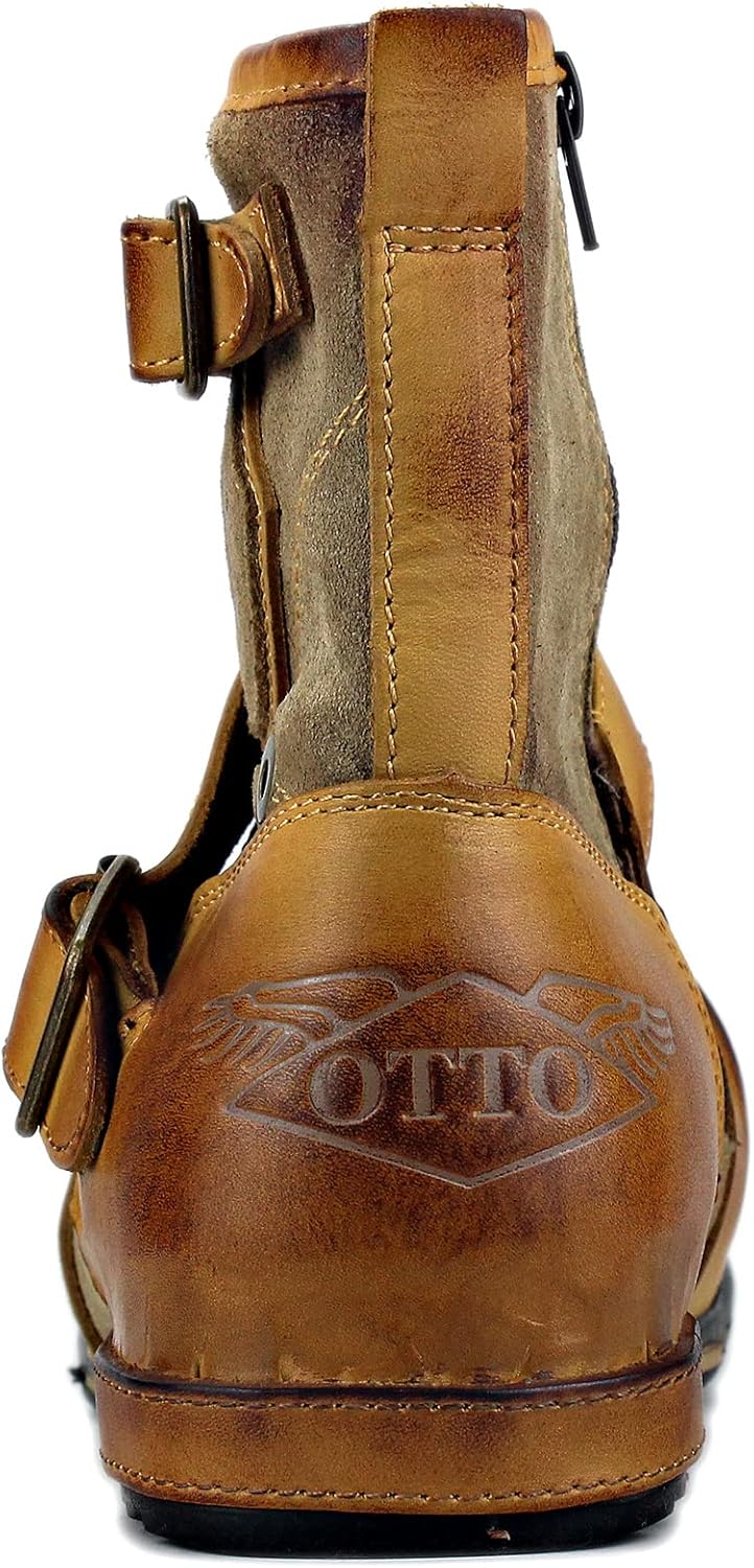 COWSDELLA Herren Stiefel aus Leder Rindsleder mit Gummisohle Biker Motorrad Boots mit Reissverschlus