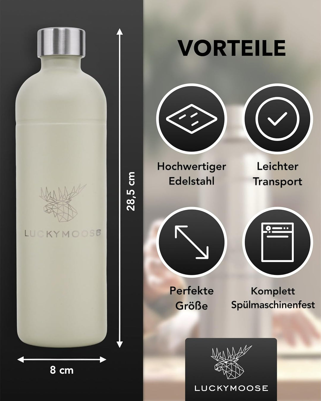 Luckymoose Infinity 4x Edelstahlflaschen Wassersprudler 1,25L – Kompatibel mit der LM Infinity Serie