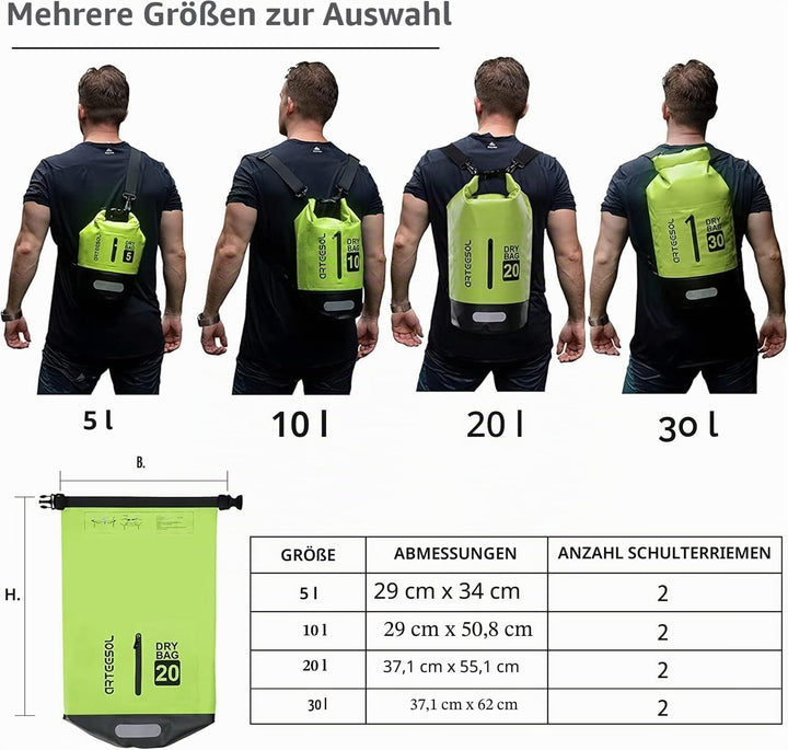 Dry Bag - 5L 10L 20L 30L Waterproof trockener Beutel/Sack wasserdichte Tasche mit Langem justierbare