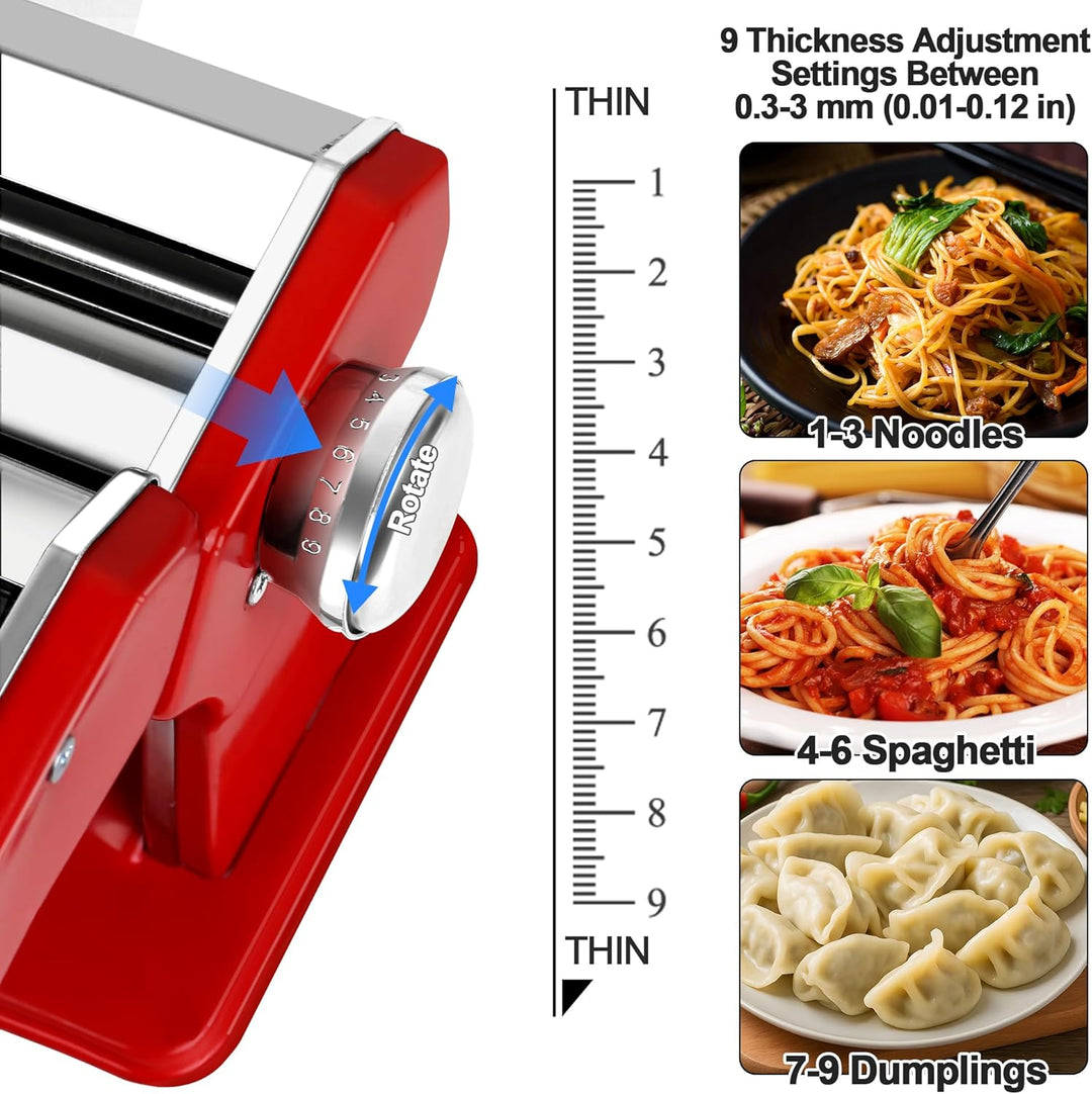 Alyoen Nudelmaschine, Pasta Maker, Aluminiumlegierung Pastamaschine mit 9 Einstellbaren Stärkeeinste