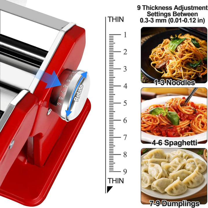 Alyoen Nudelmaschine, Pasta Maker, Aluminiumlegierung Pastamaschine mit 9 Einstellbaren Stärkeeinste
