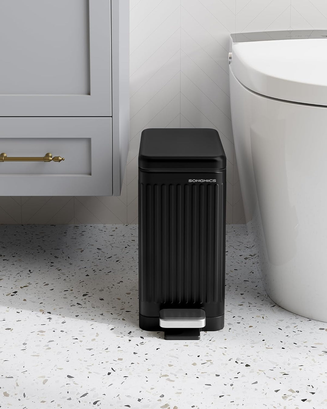 SONGMICS Kosmetikeimer, 10 Liter, Mülleimer Bad, mit Deckel, Tretmülleimer, Abfalleimer klein, schma