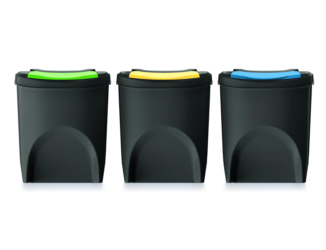 Spetebo Sortibox Mülleimer mit Deckel 25 L - 3er Set/anthrazit - Stapelbares Müll Trennsystem - Abfa