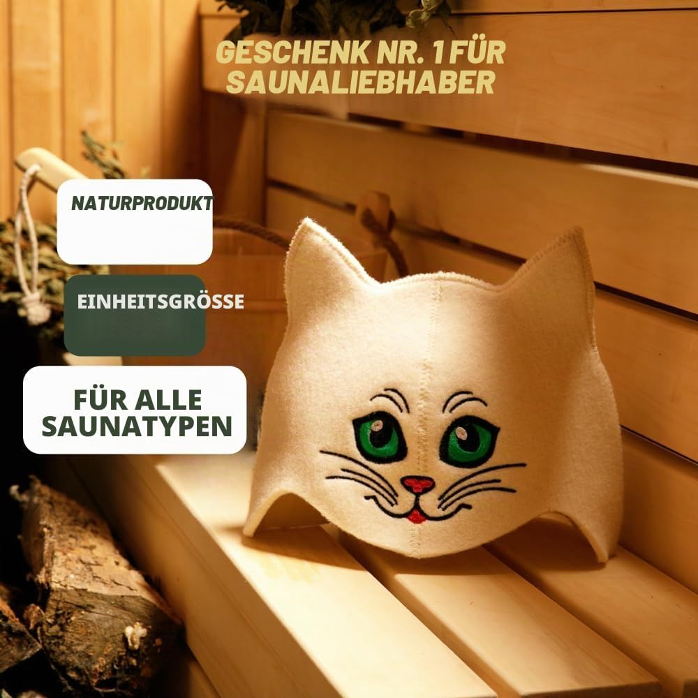 Natural Textile Saunahut "Sauna Kitten Green" weiss - 100% Bio-Wollfilzmmützen für russische Banya -