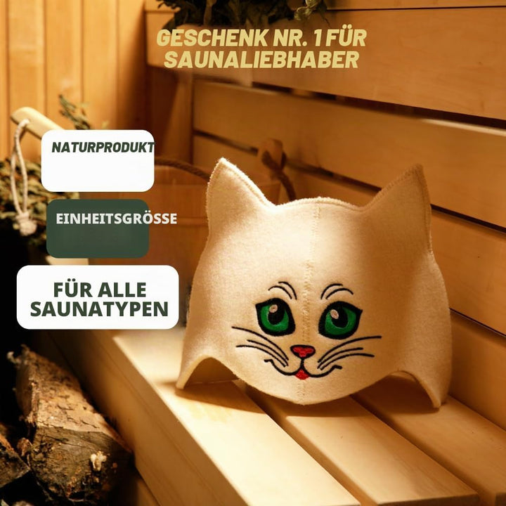 Natural Textile Saunahut "Sauna Kitten Green" weiss - 100% Bio-Wollfilzmmützen für russische Banya -