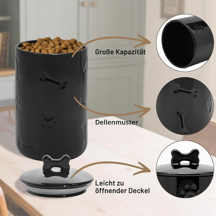 Hunde-Leckerli-Behälter, luftdicht, 22,9 x 12,7 cm, schwarz, grosse Keramik-Dose für Küchentheke, Ke