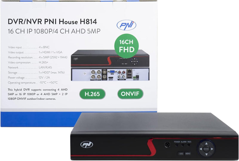 DVR/NVR PNI 16 Kanäle IP Full HD 1080P oder 4 analoge Kanäle 5MP HOUSEH814