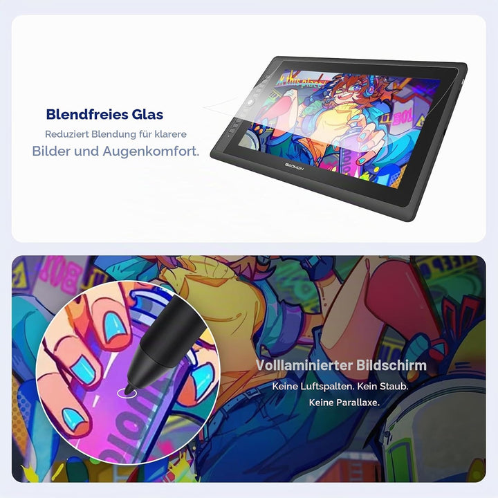 GAOMON PD156PRO 15,6 Zoll laminiertes Grafik-Display mit Full-HD-Display (1.920 x 1.080), Batterielo