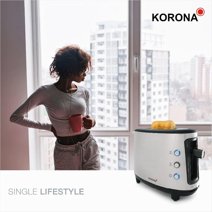 Korona 21304 Single-Toaster Ein-Scheiben-Toaster Hochwertiges Edelstahlgehäuse Brötchenaufsatz Krüme