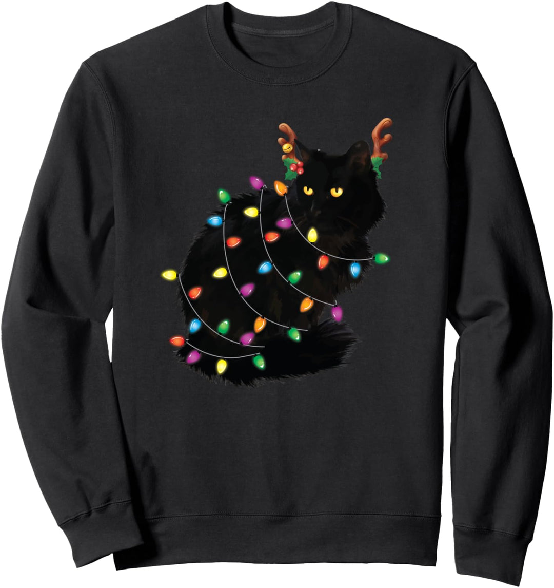 Christmas Black Cat Mom Cat Dad Xmas Lights Cat Lover Sweatshirt